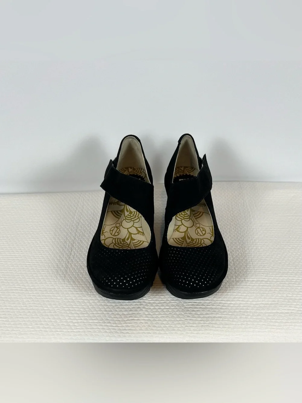 Fly London Black Wedge Mary Jane Slingback Shoes